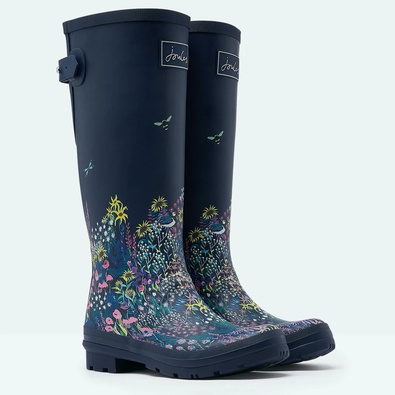 Joules navy-kék virágos gumicsizma hátul betoldással